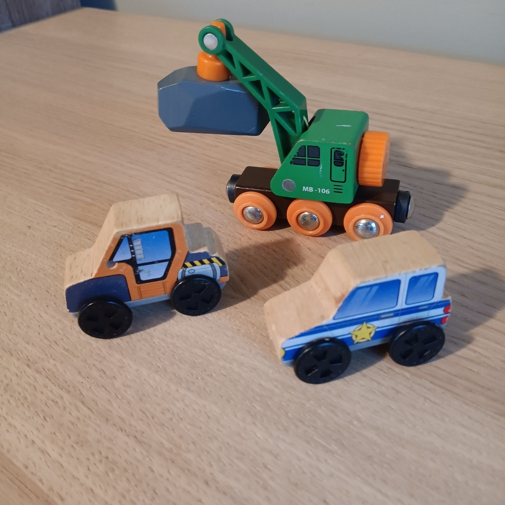 Kidkraft 2x Wooden Toy Car Police Construction Train